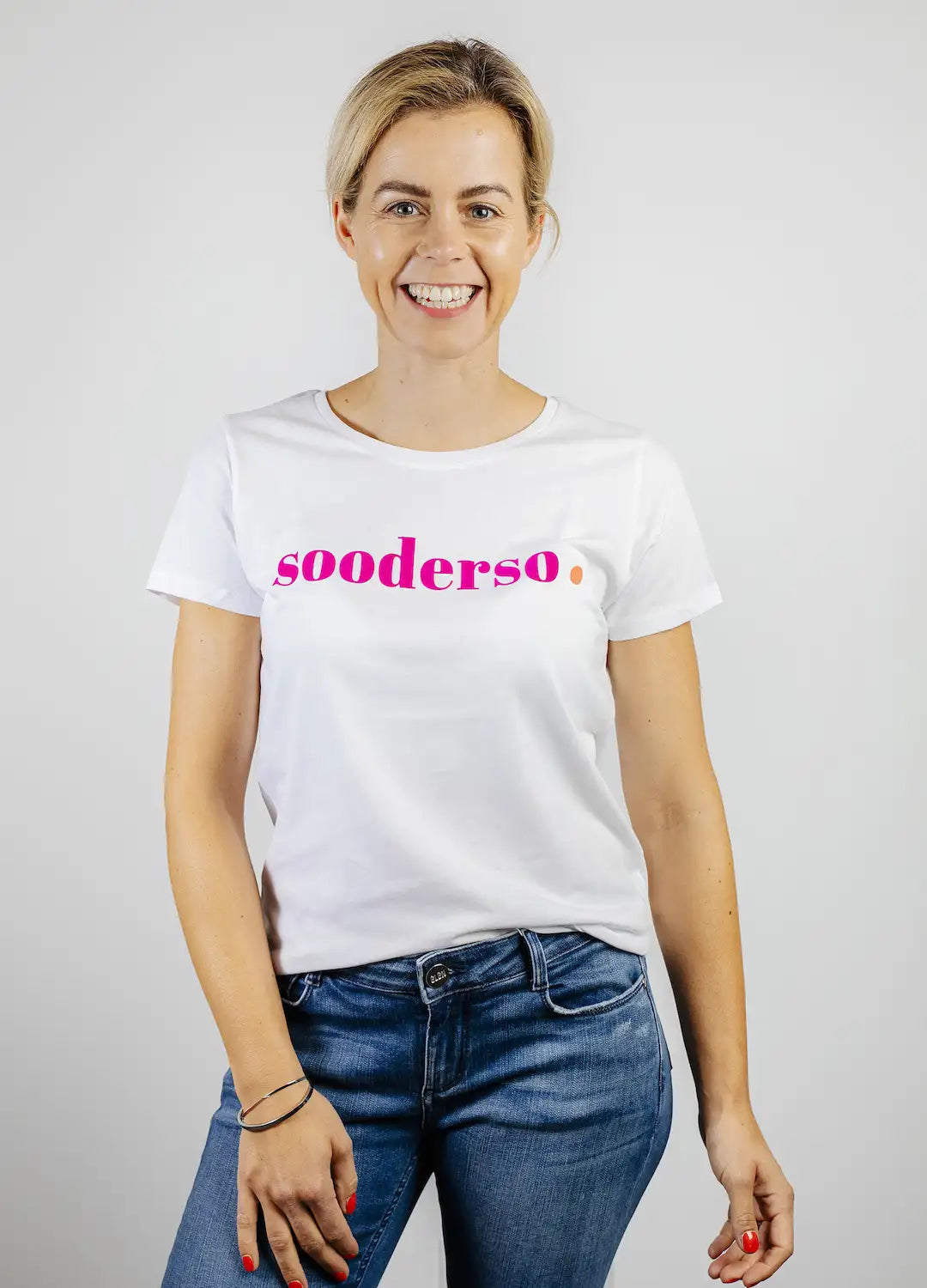 sooderso• T-Shirt Basic - Weiß Pink Orange