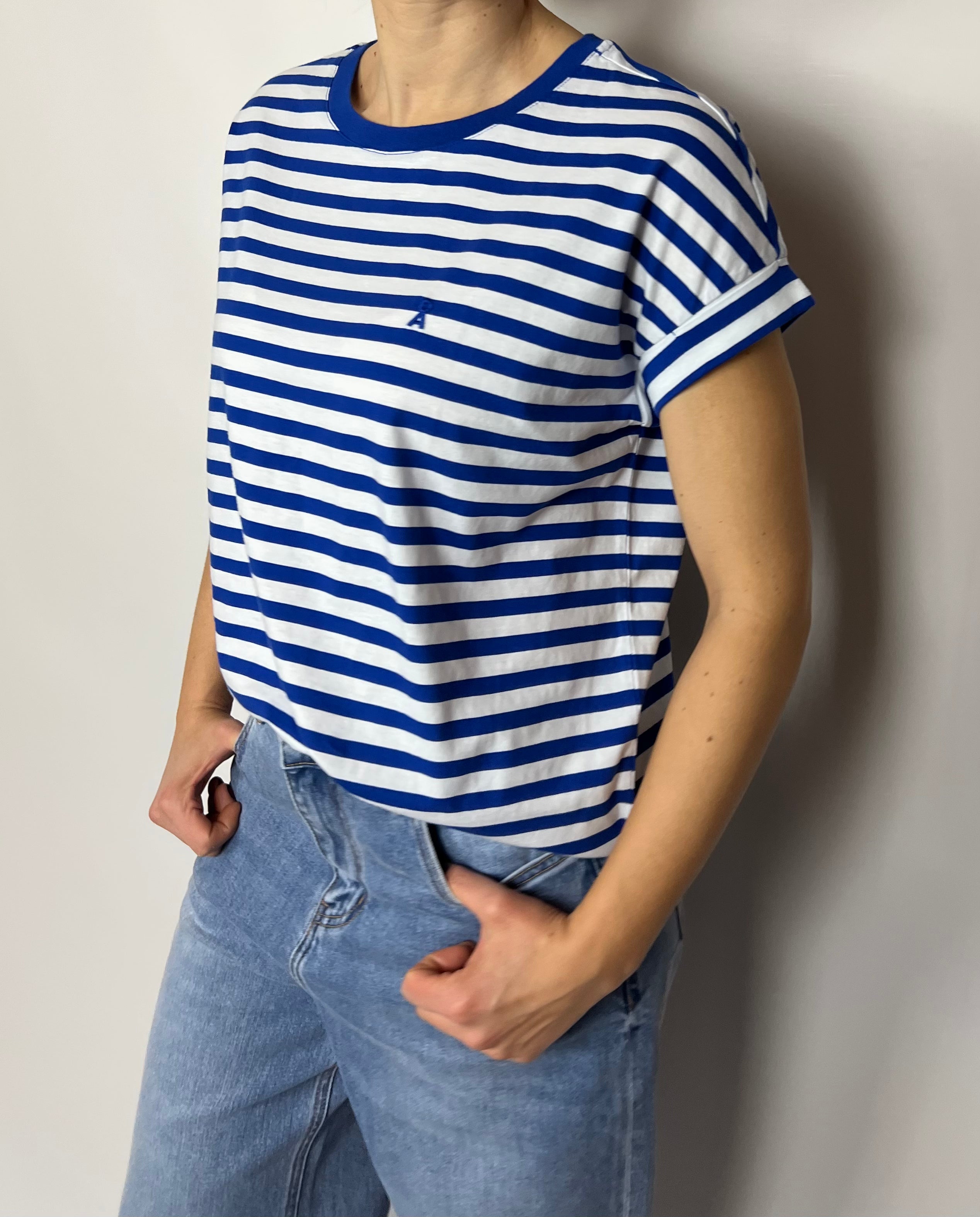 ARMEDANGELS T-Shirt Streifen • white dynymo  blue