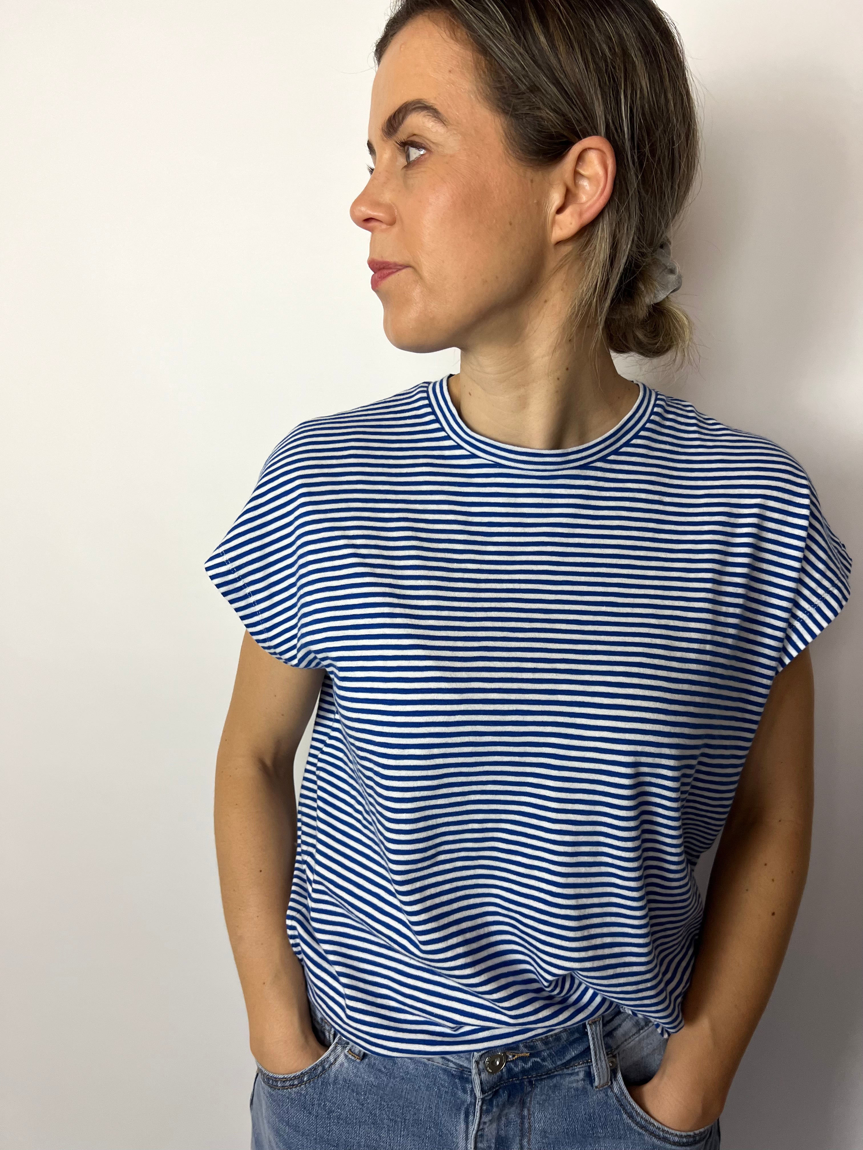 ARMEDANGELS T-Shirt Streifen oatmilk/dynamo blue