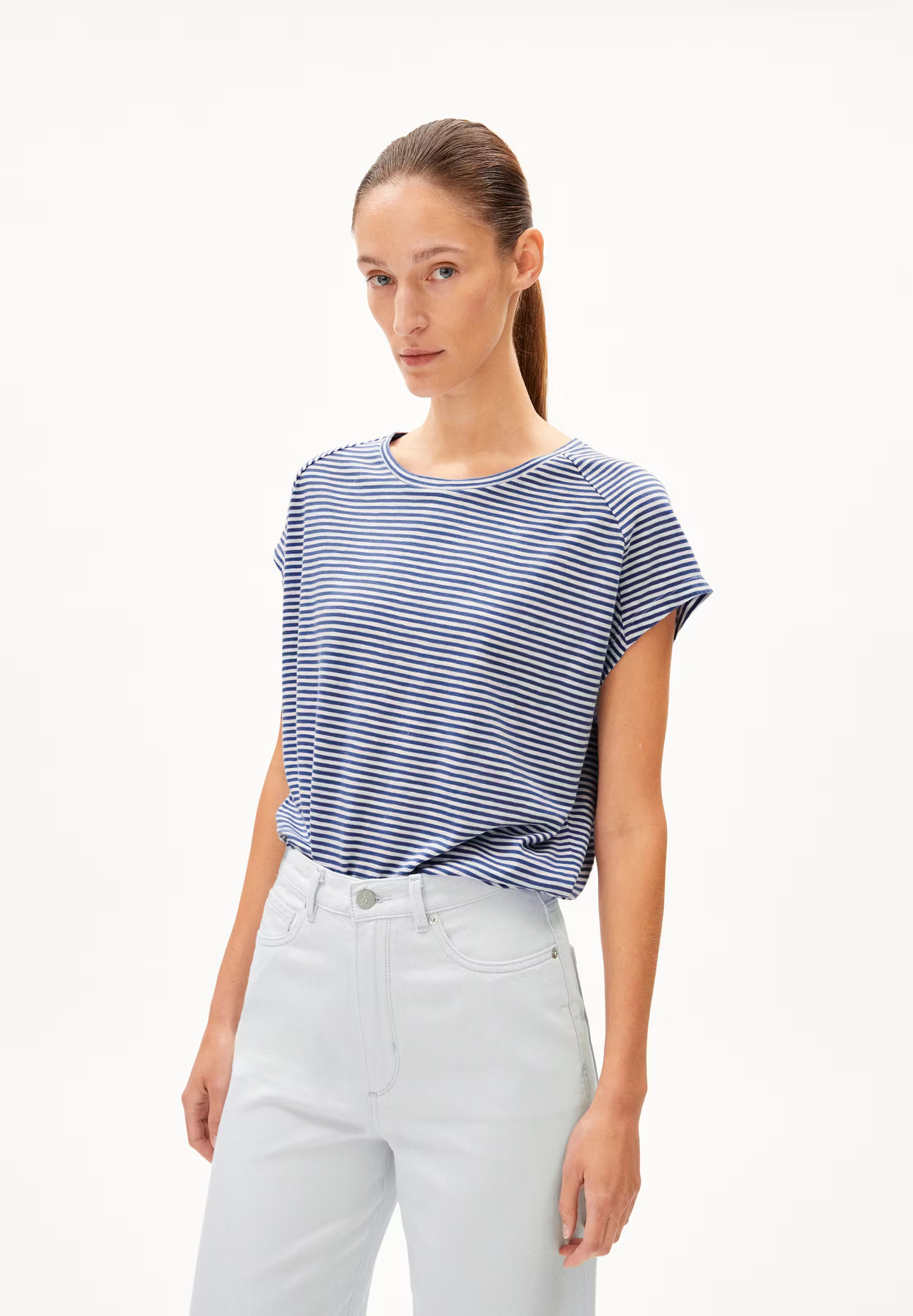 Armedangels T-Shirt Oneliaa Streifen oatmilk/lapisblau